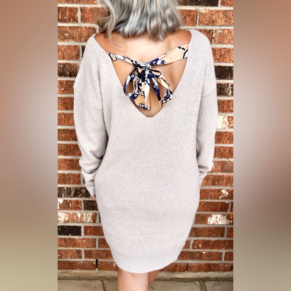 Boat Neck Back Bow Tie Sweater Dress - Picture 2 of 3